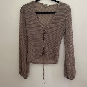 Boutique lace up balloon sleeve top